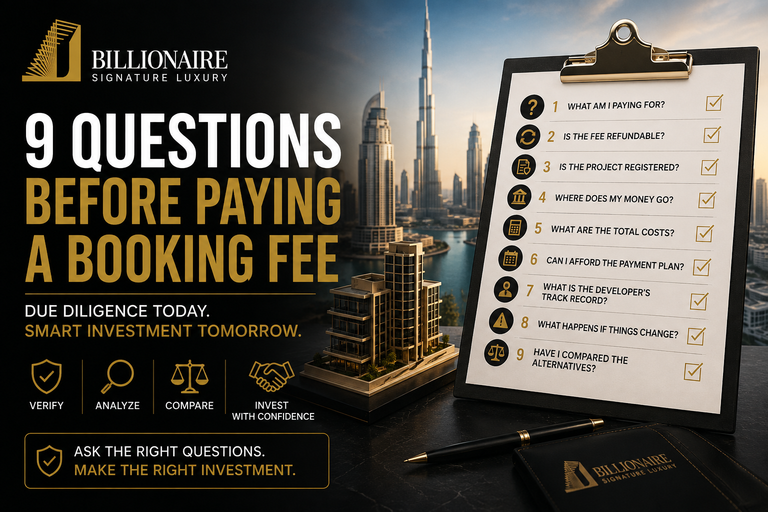 Dubai property booking fee checklist with nine questions for investors