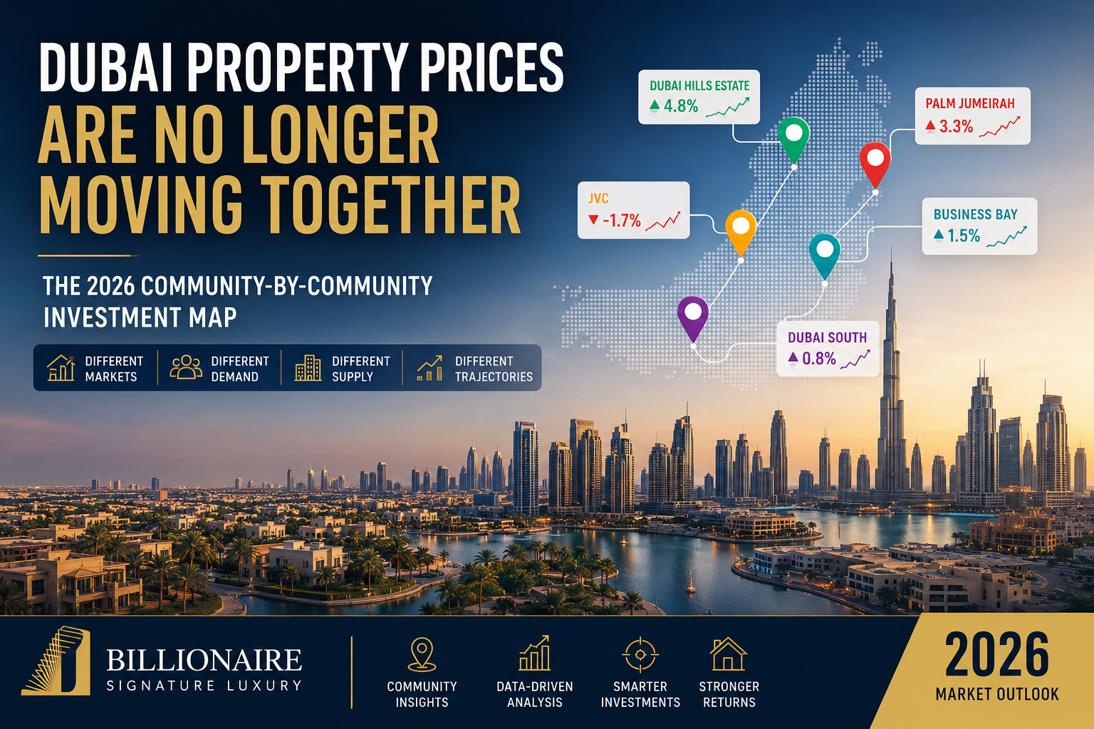 Dubai property prices 2026 community investment map