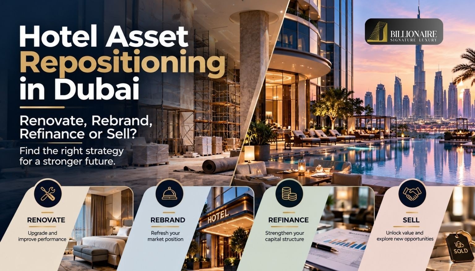 Hotel asset repositioning in Dubai with a luxury hotel undergoing refurbishment